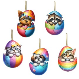 6 Pcs Easter Cat Hanging Ornament Ornaments Easter Eggs Hatching Kitten and Puppy Designs DIY Acrylic Pendant Crafts Cute Mini 2D Flat Dog Hanging Ornaments for Home Spring Holiday Decoration Supplie
