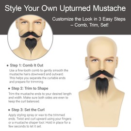 Yan Dream Upturned Black Fake Mustache and Goatee Set Classic Self Adhesive Costume Beard for Men Cosplay Party