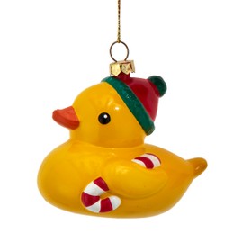 Kurt Adler Christmas Rubber Duck with Candy Cane Ornament, 3.5“