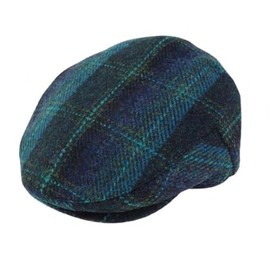 Glen Appin of Scotland Limited 100% Wool Harris Tweed Flat CapAssorted Sizes Mens Head Accessories, Turquoise Oercheck, L
