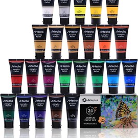 Artecho Professional  Paint Set, 24 Basic Colors Tubes (60ml / 2.02oz) Art Craft Paints for Canvas, Rock, Wood, Fabric, Art Supplies acrylic - Color: 24 Colors