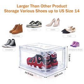 10 Pack Large Shoe Boxes Clear Stackable, Space Saving Acrylic Shoe Boxes Shoe Organizers Foldable Shoe Container Boxes that Fits Up to Size 14 Shoes