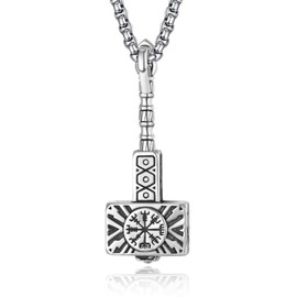 KATHLU Thor Hammer Necklace for Men Son with 22inchs Stainless Steel Hammers Mjolnir Pendant Powerful Amulet Noridc Jewelry Gift for Viking Lover