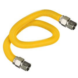 Gas Connector 24 inch Yellow Coated Stainless Steel, 5/8” OD Flexible Gas Hose Connector for Gas Range, Furnace, Stove with 3/4” FIP x 3/4” FIP Stainless Steel Fittings, 24” Gas Appliance Supply Line
