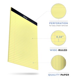 Alitte Yellow Legal Notepads 8.5 x 11, Pack of 12 - Perforated Wide Ruled Writing Pad - Premium Thick Paper, No Ink Bleeding - Blank Legal Pads For Home, Office, School, Business - 50 Sheets Per
