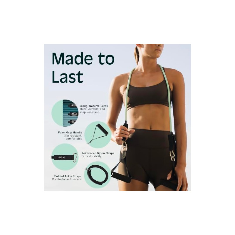 Retrospec Train Resistance Bands Set (5pc) Workout Bands w/Handles, Door