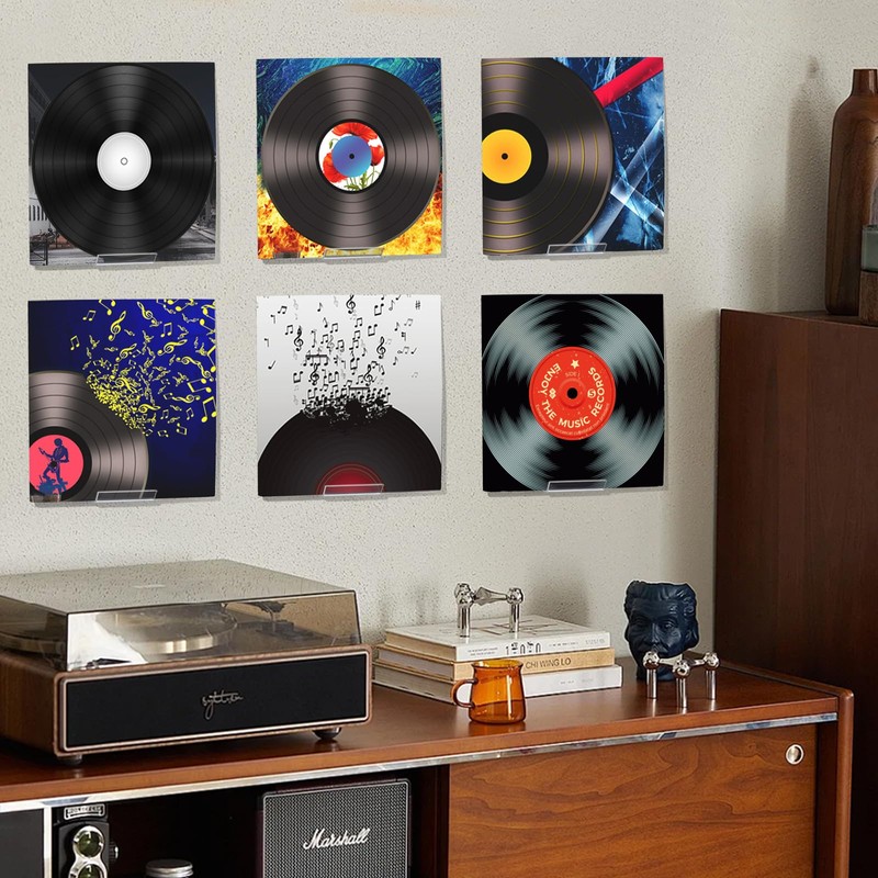 Kalami 6 Pack Vinyl Record Holder Wall Mount No Drill,