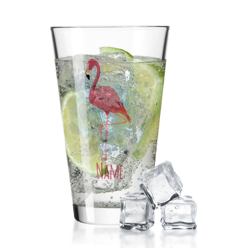 GRAVURZEILE Leonardo Water Glass with UV Print – Flamingo Design
