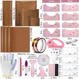 QUKLOGEN 70 Pcs Heat Press Pillow Bundle Tools Kit Include 4 Heat Pressing Transfer Pillow Mat 3 Pack Teflon Sheet for Heat Press 2 Rolls Heat Resistant Tape 12 Different Size T Shirt Guide Ruler