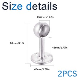 INCREWAY 2pcs Stainless Steel Wardrobe Pipe, Dia 25mm(1") Closet Lever Rail Rod End Support Bracket