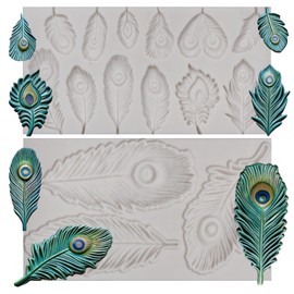 2 Pcs Peacock Feather Silicone Fondant Mold for Cupcake Topper