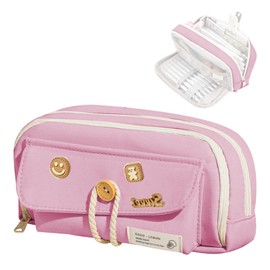 KASESSS Pencil Case, Pencil Case, 4 Divider Compartments, Pencil Case with Decorative Patches, Pencil Case Girls, Case with Zip, Pencil Case Aesthetic, Pencil Case Girls for School, Home, Office, Pink