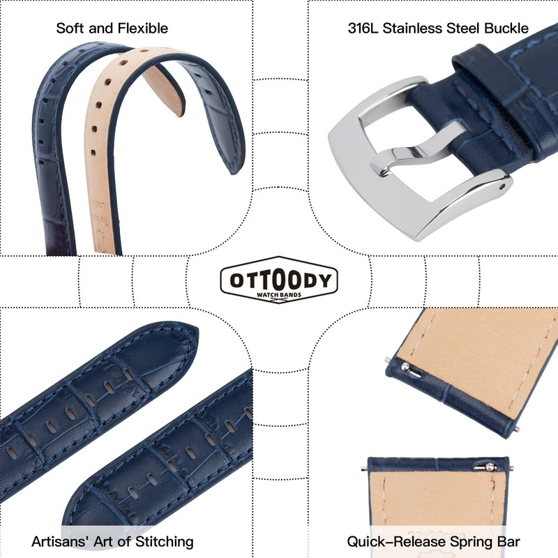 【OTTOODY】Watch Band Watch Strap 18mm 20mm 21mm 22mm Alligator Pattern