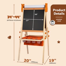 DJAR Adjustable Kids Art Easel with Paper Roll & Magnetic Whiteboard, Hippo
