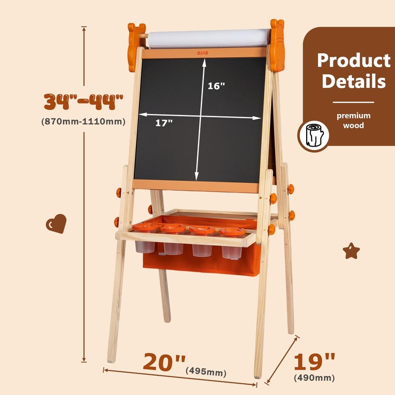 DJAR Adjustable Kids Art Easel with Paper Roll & Magnetic