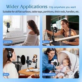 Clip Phone Holder for Desk,Table,Desktop Baffle,Flat Surface,Strong Pipe,Pole,Music Stand,with 360°Adjustable Gooseneck Arm Phone Clamp Mount, Compatible with All 4-7” Cell Phone (Standard-5.9inch)