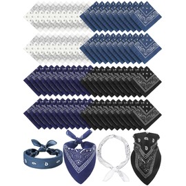 Unittype 100 Pieces Paisley Bandanas Bulk Unisex Cowboy Bandanas Assorted Headband Square Scarf for Party Costume(Navy Blue,Black,White,Dark Gray,Simple)