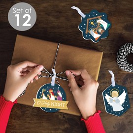 Big Dot of Happiness Holy Nativity - Assorted Hanging Manger Scene Religious Christmas Favor Tags - Gift Tag Toppers - Set of 12