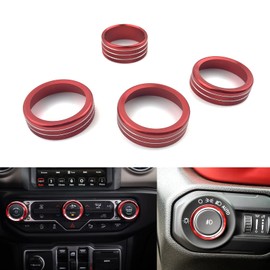 Lanyun Air Conditioner and Headlight Switch Knobs Trim Compatible Jeep Wrangler JL JLU Gladiator JT 2018 2019 2020 2021 Aluminum Alloy red