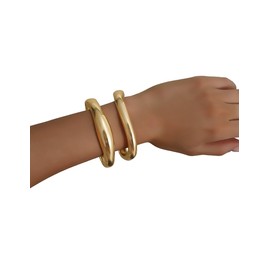 Wrlcorly 2Pcs Gold Bangle Bracelets for Women 14K Gold Plated Wide Chunky Cuff Bracelets Trendy Minimalist Open Hinged Irregular Stack Bracelet Jewelry Gifts