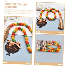 FELTECHELECTR Thanksgiving Wood Bead Garland with Tassel Rustic Wall Hanging Bead Decor for and Party Elegant Ornament for Tiered Tray and Holiday Decor
