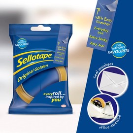 Sellotape Original Golden, Multi-Purpose Clear Tape for Household Objects, Clear Packing Tape for Sticking Envelopes or Cards, Easy to Use Packaging Tape, 24mm x 66m, Pack of 6