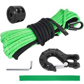 RUHUO Synthetic Winch Rope Kit, 3/16" x50' Winch Cable with Protective Sleeve, Heavy-Duty Winch Hook and Rubber Stopper, Winch Accessories for Off-Road SUV, UTV, ATV (Black&Green, 3/16" x50')