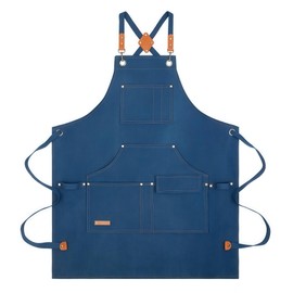 BBQ apron for men women,chef bbq work apron,Adjustable Canvas Apron with 7 Pockets,Crossback,Waterproof, lightweight (Blue)