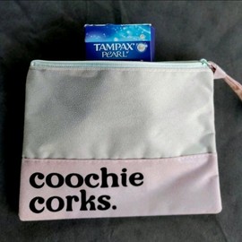 period pouch, Coochie Corks - zippered bag, tampon & pad holder, accessory tote, toiletries, travel kit, beauty sack - Color: pink