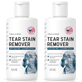 Tear Stain Remover for Dogs 2 Pack - 4 oz Solution - Dissolves Eye Buildup and Gunk, Reduces Staining - Water Based with Aloe Vera and Cucumber Extract - Chew + Heal
