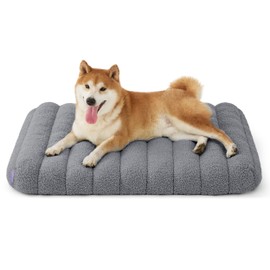 Lesure Cute Orthopedic Dog Bed for Medium Size Dogs, Waterproof Chic Flat Pet Mat with Removable Washable Cover, Fuzzy Thick Egg Crate Foam Pet Mattress for Indoor Use (30" x 20", Grey)