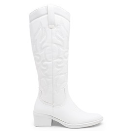 Vepose Womens Tall Cowboy Boots Western Knee High Comfy Cowgirl Low Heel 9810 Embroidered Boots for Women (CJY9810 White 08)