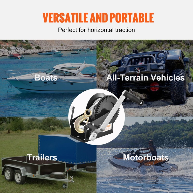 VEVOR Hand Crank Winch, 3500 lbs Steel Cable, Boat Trailer