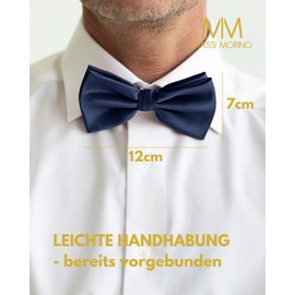 Massi Morino Men's Bow Tie Pre-Tied and Adjustable - Plain Suit Men's Bow Tie - Bow Tie with Large Choice of Colours, darkblue