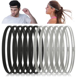SHEHARUHI 12PCS Thin Non-Slip Sports Headbands, Elastic Athletic Sweatbands for Yoga Running Soccer and More (Black and Gray)