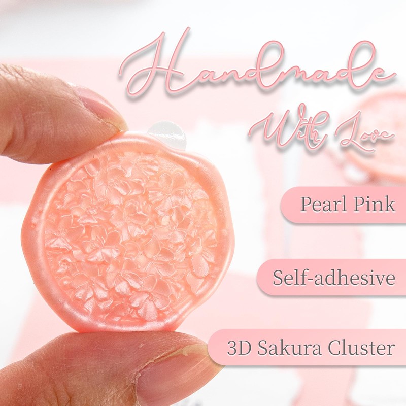 Nuvretk 30pcs Handmade Wax Seal Stickers, 3D Sakura Cluster Design,