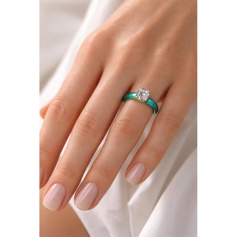 Zollen Silicone Ring with Stone - Round Cut Cubic Zirconia