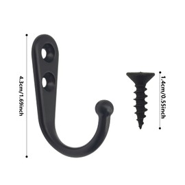 ALLY-MAGIC Coat Hooks, 5 Pcs Single Prong Robe Hooks with 10 Screws Wall Mounted Clothes Hooks Metal Robe Hooks for Kitchen Bathroom Y6-BGYG (Black)