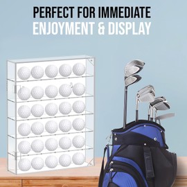 HPGJLEE Clear Acrylic Golf Ball Display Stand, 6-Tier Display Rack with Door, Golf Ball Holder Showcase Display Cabinet for 30 Balls
