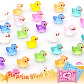 CIYOJA 50 Pcs Glow in the Dark Mini Resin Ducks Blind Bag Set – Small Luminous Duck Figurines for Fairy Garden, Dollhouse, Craft Decoration, Party Favors and Collectible Toys