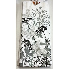 KITCHENAID KITCHEN TOWELS (2) BLACK GRAY FLOWERS BUTTERFLY TERRY 100% COTTON NIP