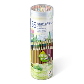 STAEDTLER Noris Colour Colouring Pencils, Non-Slip Soft Surface, High Break Resistance, Made from Upcycled Wood, Intense Colours, Hexagonal Format, 36 Coloured Pencils in Metal Round Tin, 185 MD36