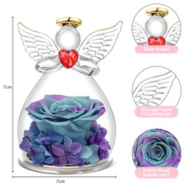 Qinqinxin Eternal Rose Angel Figurine Gift for Mum Grandma, Eternal Flower Dome Glass Angel, Infinity Roses Gifts for Women, Original Birthday Gift for Her Valentine's Day