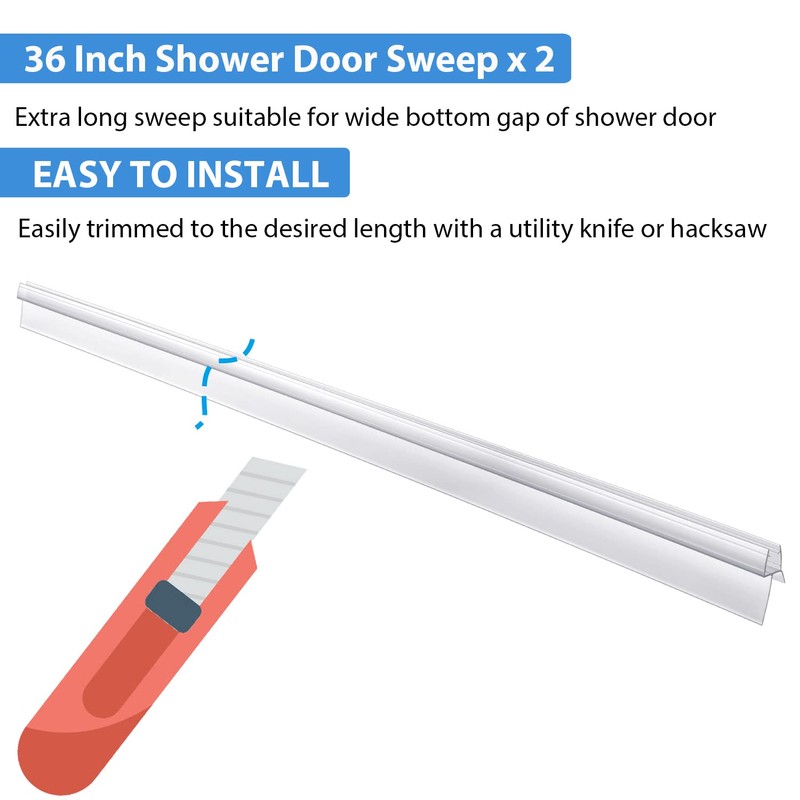 2-Pack Butecare Frameless Shower Door Bottom Seal with Long Sweep