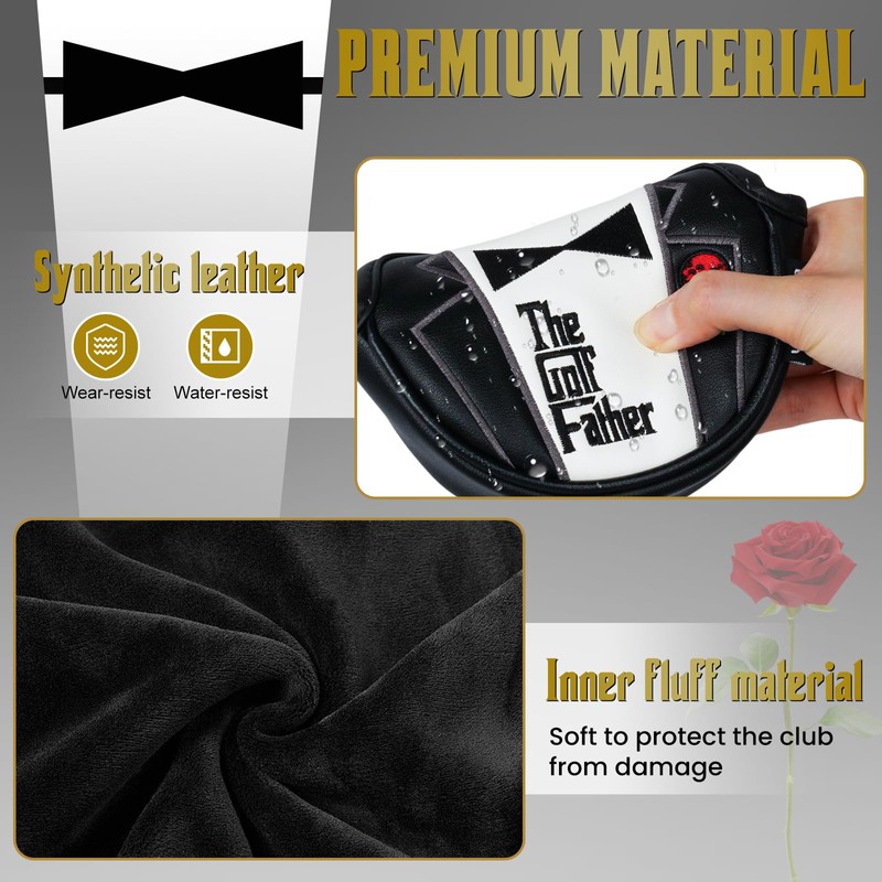 Golf Mid Half Mallet Putter Head Cover Magnetic Closure Centre-shaft