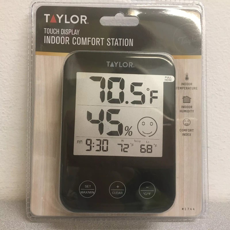 Taylor 1744BK Digital Thermometer Plastic Black 4.75" Indoor Comfort Station
