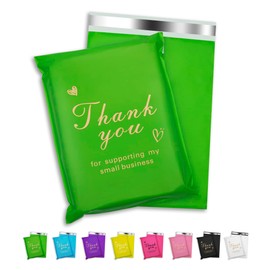 Jowlroel Thank You Poly Mailer 12x15.5 Inch 50 Pcs, Waterproof and Tear-Resistant Shipping Bags for Clothing, Strong Mailing Bags with Self-Seal, Cute Packaging Bags for Small Business - Green