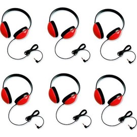 Califone 2800-RD Listening First Stereo Headphones for Kids Bundle (Red) (6 Items)