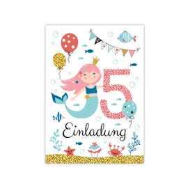 Minkocards 12 Invitations for Children's 5th Birthday Party Girls Mermaid Invitations for Birthday Children Colourful Birthday Invitations