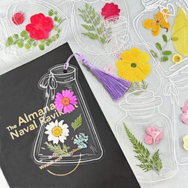 42Pcs Transparent Dried Flower Bookmark Marking Kit, Includes 40Pcs Handmade DIY Blank Book Mark, 2Pcs Open Stickers (A,42Ppcs)